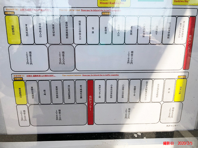 バス運賃表 運賃表